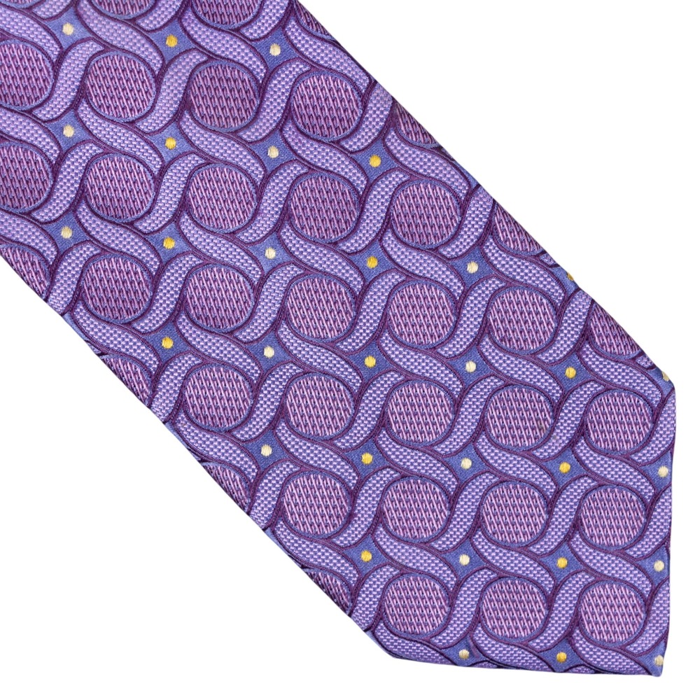 Ermenegildo‎ Zegna Mens Purple Geometric Silk Necktie Made in Italy Designer Tie